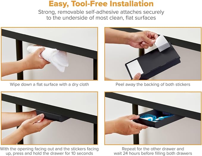 Bostitch Konnect Under Desk Drawer,Self-Adhesive Slide Out Storage Organizer with 4 Customizable Dividers,2 Count (Pack of 6) - Image 3