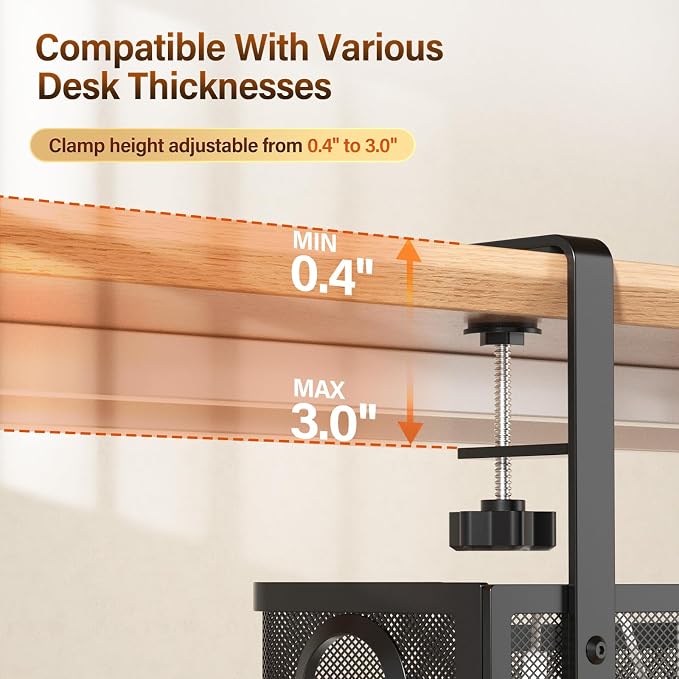 Under Desk Cable Management Large, Cinati 16" Cable Management Box for Table Thickness up to 3", Wire Cord Organizer with Clamp No Drill, No Damage to Desk (Black) - Image 2