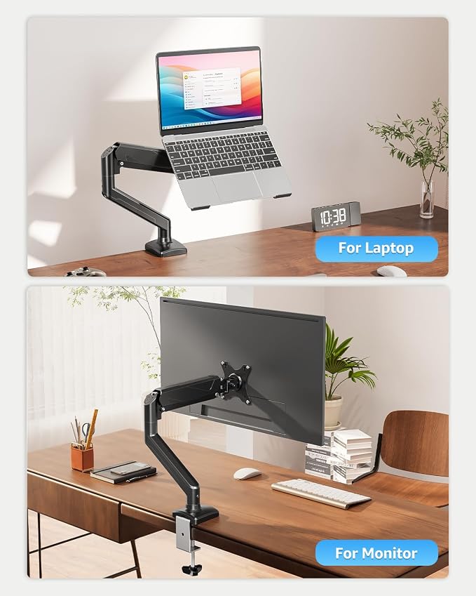MOUNTUP Laptop Stand for Desk, Adjustable Aluminum Laptops Arm Mount for 14-17 Inch Notebook & 32" Monitor, Laptops Arm for Desk Support for 2.2-19.8lbs, 2-in-1 Laptop Desk Mount with Clamp/Grommet - Image 9