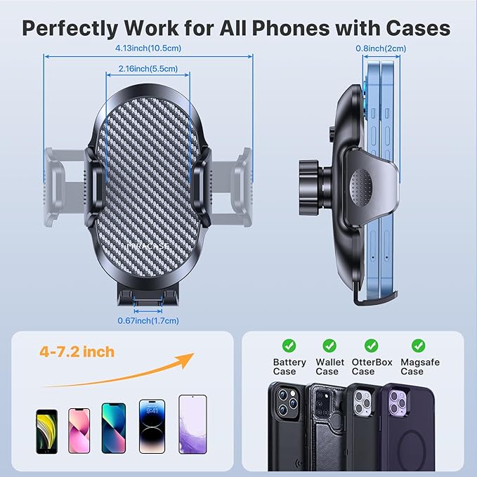 Miracase Phone Holders for Your Car with Metal Hook Clip, Air Vent Cell Phone Stand Car Mount, Universal Automobile Cradle for Garmin GPS Fit iPhone Android and All Smartphones, Carbon Fiber 2 Pack - Image 6