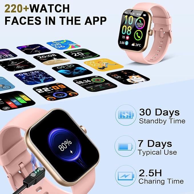 Smart Watch for Women (Answer/Make Call), 1.96"HD Smartwatch with Heart Rate/Sleep Monitor/Pedometer, 113+ Sports Modes, 2026 New Fitness Watch IP68 Waterproof, Activity Tracker for Android iOS-Pink - Image 7