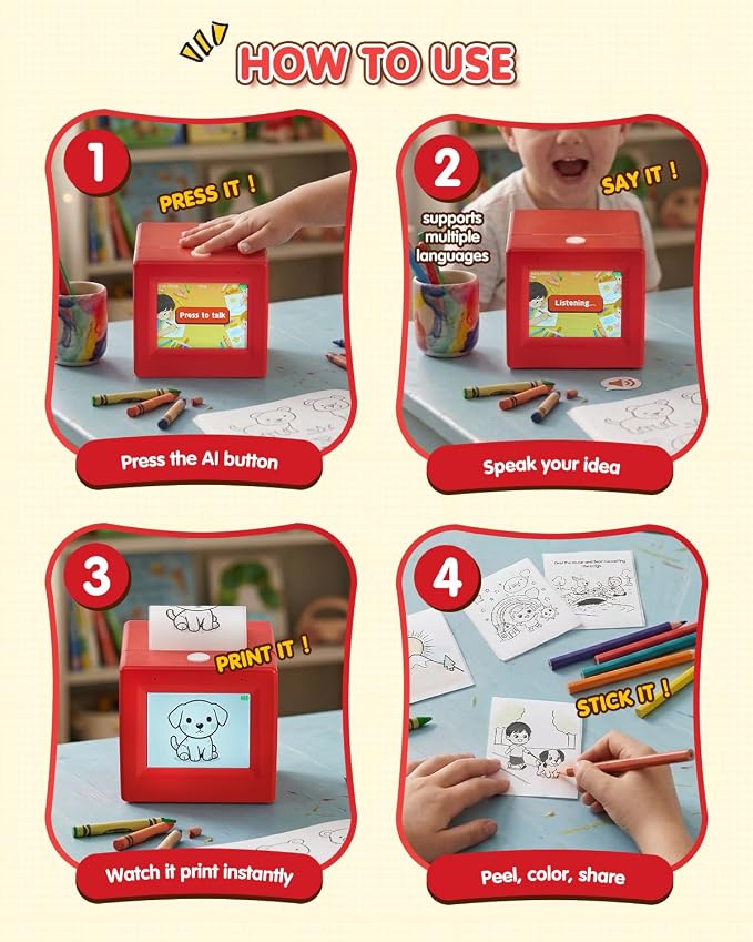 Smart AI Voice Sticker Printer Cube, Magic Thermal Sticker Maker with Display, Inkless Portable Sticker Cube for Home, Office, Study & DIY Projects, 5 Rolls Paper Included - Image 5