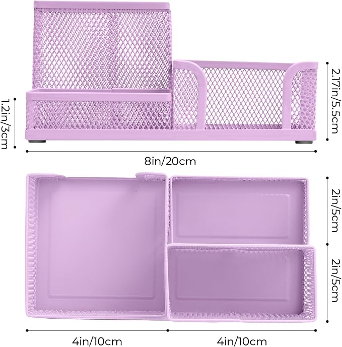 M&G Mesh Pen Holder Desk Organizers Pencil Holder for Desk Purple, 3 Compartments Metal Office Supply Organizer with Sticky Notes Holder for Home Office - Image 2