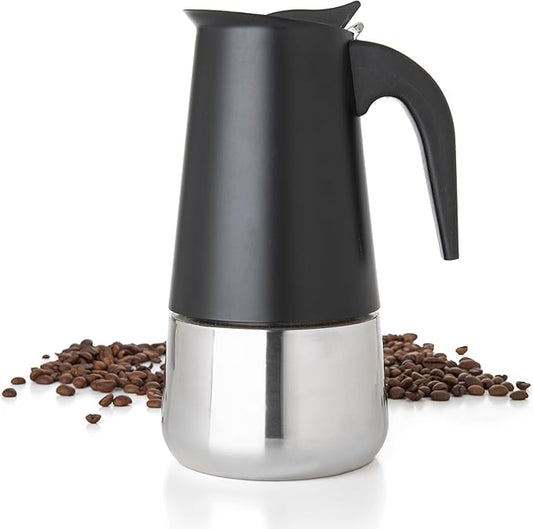Mixpresso 9 Cup Greca Moka Pot, Stainless Steel Stovetop Espresso Maker | 450ml/15oz Italian stovetop coffee maker with classic percolator design, ideal for preparing coffee at home or while camping by Mixpresso