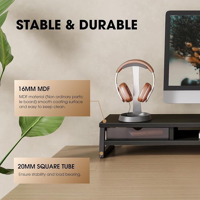 Fenge Dual Monitor Stand, Monitor Riser with Drawer, 42.5 Inch Large Computer Monitor Stand for 2 Monitors, 2 Tier Wooden Desk Shelf for Top of Desk - Image 4