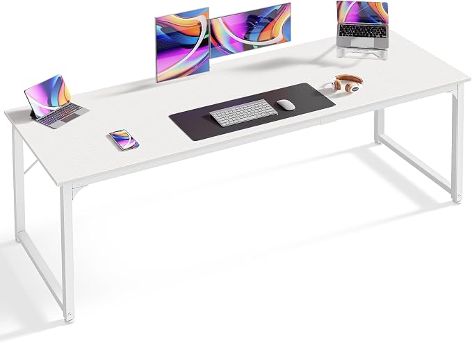 Huuger Computer Desk, 70 Inch Office Desk, Gaming Desk with Storage, Writing Desk Work Desk for Home Office, Study, Long Simple Desk, Large Legroom, Metal Frame, White by Huuger