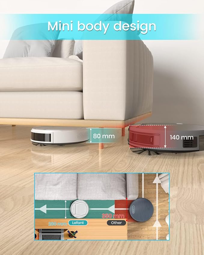 Lefant M210 Pro Robot Vacuum with 2200 Pa Powerful Suction, 6 Cleaning Modes, 120 Mins Runtime, Quiet, Self-Charging, Voice Control, Ideal for Pet Hair and Hard Floor, White - Image 6