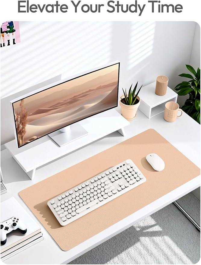 YSAGi Leather Desk Protector, Office Mat, Large Mouse Mat, Non-Slip PU Leather Blotter, Laptop Desk, Waterproof Writing Pad for Office and Home (Latte, 35.4" x 17") - Image 6