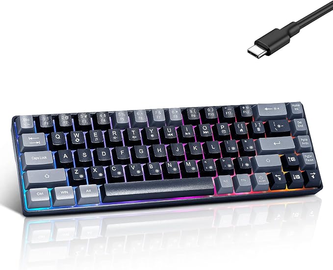 Guiheng Wired Portable 60% Mechanical Feeling Gaming Keyboard,RGB LED Backlit Compact 68 Keys Mini Wired Office Keyboard for Windows Laptop PC Mac Gamer, Typist, Travel on Business Trip Black–Grey - Image 8