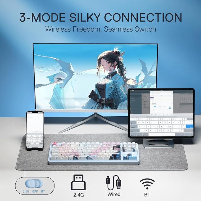 Redragon K728 PRO SE 80% 87 Keys Wireless Gasket RGB Gaming Keyboard, 3-Mode Anime Mechanical Keyboard w/Hot-Swap South-Facing LED Socket, 5-Layer Noise Dampening, Custom Hi-Fi Linear Switch - Image 2