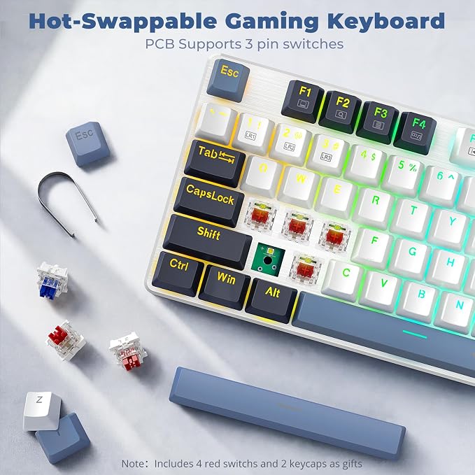 Redragon Mechanical Gaming Keyboard Wired, 11 Programmable Backlit Modes, Hot-Swappable Red Switch, Anti-Ghosting, Double-Shot PBT Keycaps, Light Up Keyboard for PC Mac, Blue - Image 5