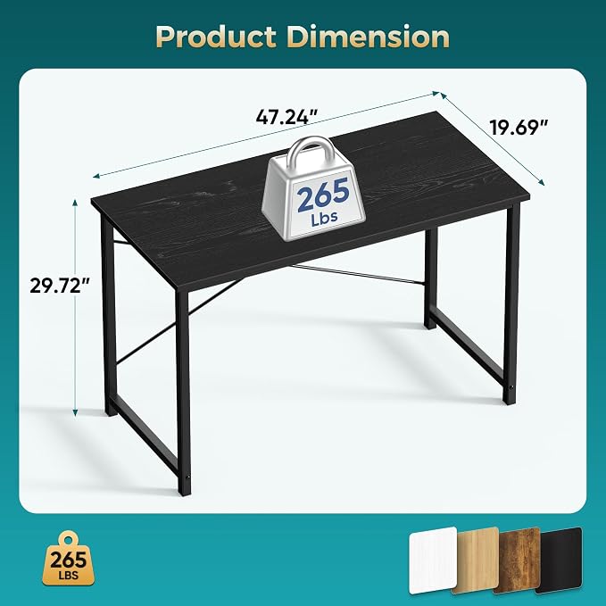 OLIXIS 47 Inch Computer Office Desk for Small Spaces, Writing Gaming Work Desk Modern Study Table with Storage Bag & Headphone Hook Home Bedroom, Black | Computer Writing Workstation, Strong Metal Frame, Small Spaces Home Bedroom Dorm, Black - Image 3