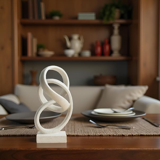 10" Modern Abstract Ribbon Decorative Sculpture, Knot Sculptures,Home Decor,Coffee Table Statues,Dining Living Room Desk Decor（White） - Image 5