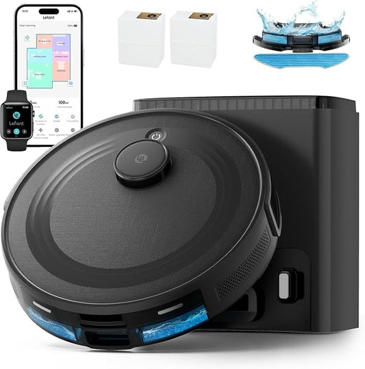Lefant Robot Vacuum and Mop Combo,75-Days Self-Emptying,6000Pa Powerful Scution,Multi-Floor Mapping, No-Go Zones,140 Min Runtime,2.4G/5G WiFi/Alexa/APP/iWatch, M2 Plus Black by Lefant