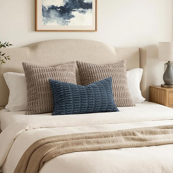 MIULEE Pack of 2 Corduroy Decorative Lumbar Throw Pillow Covers 20x12 Inch Soft Boho Striped Pillow Covers Modern Farmhouse Home Decor for Summer Coastal Sofa Living Room Couch Bed Blue - Image 4