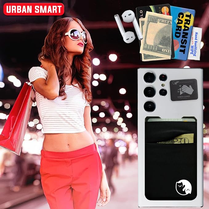 Gecko Travel Tech Double Pocket - Adhesive Card Holder - Cell Phone Pouch - Stick on Spandex Pocket - Carry Credit Cards and Cash - YIN YANG CAT - Image 7