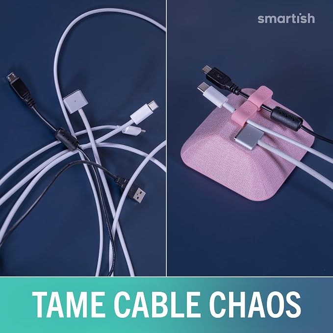 Smartish® Magnetic Cord Holder - Cable Wrangler Organizer with Magnet Clips for Charger Management on Desktop, Nightstand for USB-C + Lightning - I'm Blushing - Image 7