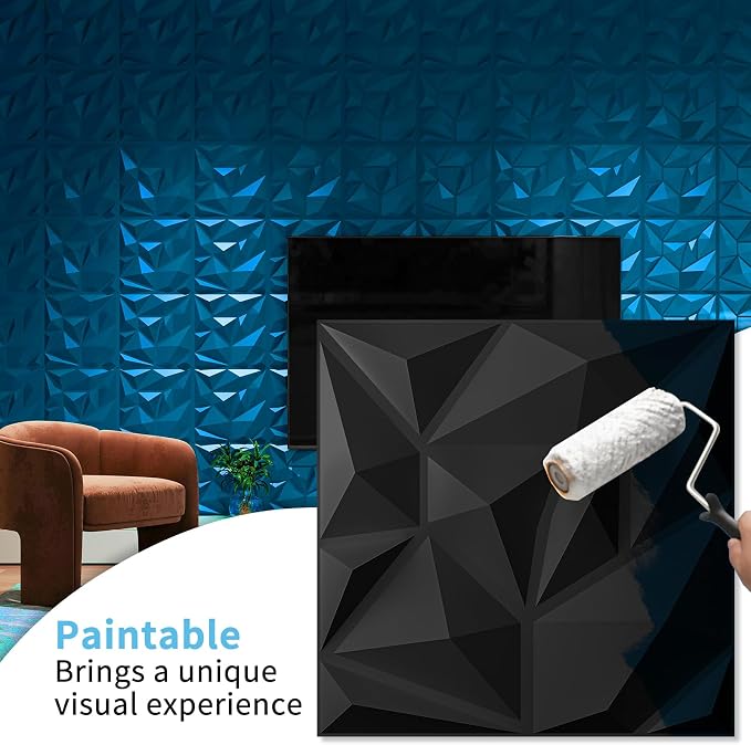Art3d 100 Pack Decorative 3D Wall Panels, 97 Sq.Feet PVC Interior Wall Décor, 11.8"x11.8", Black - Image 2