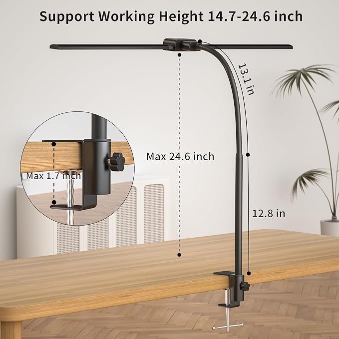 KableRika Desk lamp,Double Head LED Desk Lamp with Clamp,Architect Desk Lights for Home Office,Eye-Caring Desktop Office Lamp 4-Brightness 4-Color Table Lamp for Monitor Workbench Study Reading - Image 6