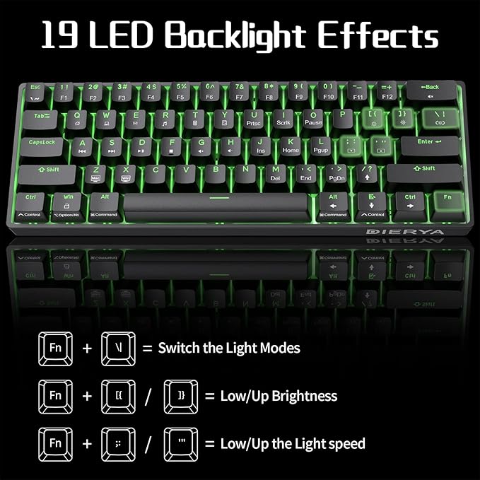 DIERYA 60% Mechanical Keyboard, DK61se Wired Gaming Keyboard with Brown Switches, LED Backlit Ultra-Compact 61 Keys Mini Office Keyboard for Windows Laptop PC Gamer Typist（Black） - Image 6