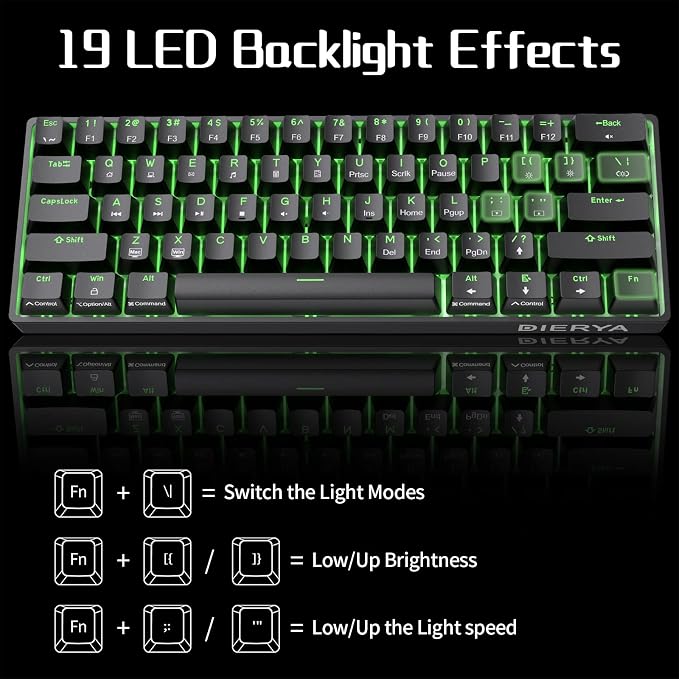 DIERYA 60% Mechanical Keyboard, DK61se Wired Gaming Keyboard with Blue Switches, LED Backlit Ultra-Compact 61 Keys Mini Office Keyboard for Windows Laptop PC Gamer Typist（Black） - Image 6