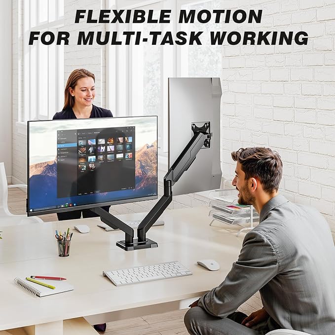 5Rcom Dual Monitor Stand for 17-34 Inch Computer Screens | Gas Spring Full Motion Dual Arms, Each Holds 22lbs, Fits 75/100mm VESA Mount - Image 2