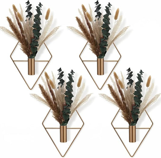 Jexine 8 Pcs Hanging Planters with Artificial Pampas Metal Hanging Vase Indoor Plants Holder Modern Geometric Boho Bathroom Wall Decor for Living Room Home Office(Antique Copper) by Jexine