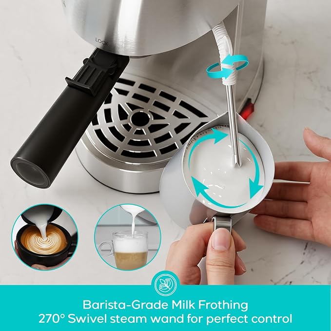 CASABREWS 3.5 Bar 4 Cup Espresso Cappuccino Machine with Milk Frother | Stainless Steel, Milk Frother, Dual Safety Switches, 800W, Compact for Home, Brew Espresso, Latte, Cappuccino, Iced Coffee - Image 3