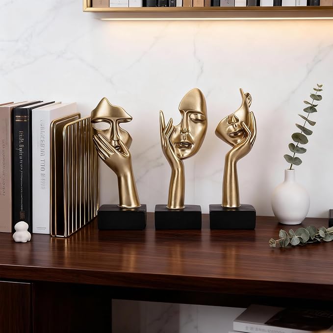 3 Pcs Thinker Large Statue Set - Black Glod Art Abstract Home Accent Figurines for Living Room, Bedroom, Shelves, Office Desktop, Coffee Table Decor, Gift for Women (3 Pcs Black Glod, 9") - Image 8