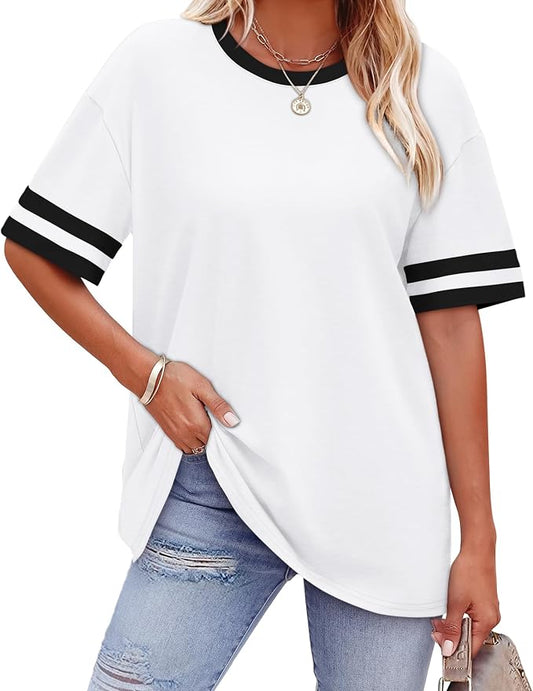 WIHOLL Womens T Shirts Loose Fit Short Sleeve Tees Crew Neck Color Block Summer Tops 2026 Fashion by WIHOLL