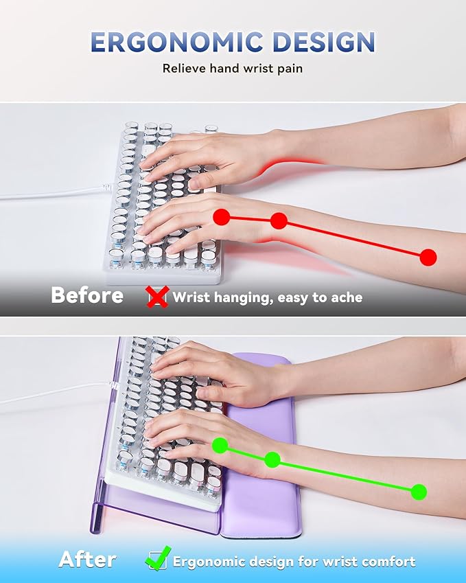 Laborio Computer Keyboard Wrist Rest, Keyboard Riser Stand for Desktop | Purple, Ergonomic Acrylic Keyboard Holder, Non-slip Wrist Pad, Pain Relief for Typing, Multiple Colors - Image 4