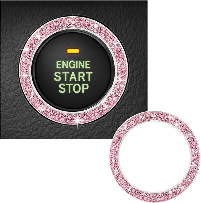 Kewucn Bling Crystal Double Rhinestone Car Engine Start Decoration Ring, Sparkling Push Start Button Sticker, Key Ignition & Knob Ring Decoration, Bling Car Interior Accessory(Pink) by Kewucn
