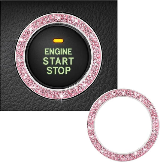 Kewucn Bling Crystal Double Rhinestone Car Engine Start Decoration Ring, Sparkling Push Start Button Sticker, Key Ignition & Knob Ring Decoration, Bling Car Interior Accessory(Pink) by Kewucn