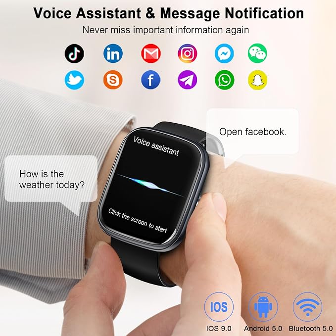Smart Watch (Answer/Make Calls), 1.91"HD Smartwatch for Men Women Heart Rate/Sleep Monitor/Pedometer/Calories, New Fitness Watch with 113+ Sport Modes, Running Watch IP68 Waterproof for Android iOS - Image 3