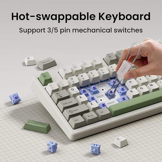 Kisnt KN85 Wireless Mechanical Keyboard, 75% Layout, Bluetooth/2.4GHz/USB-C, Custom RGB Backlit, Hot-Swappable Linear Switch, Creamy Sound for Gaming/Typing (Industrial Gray) - Image 5