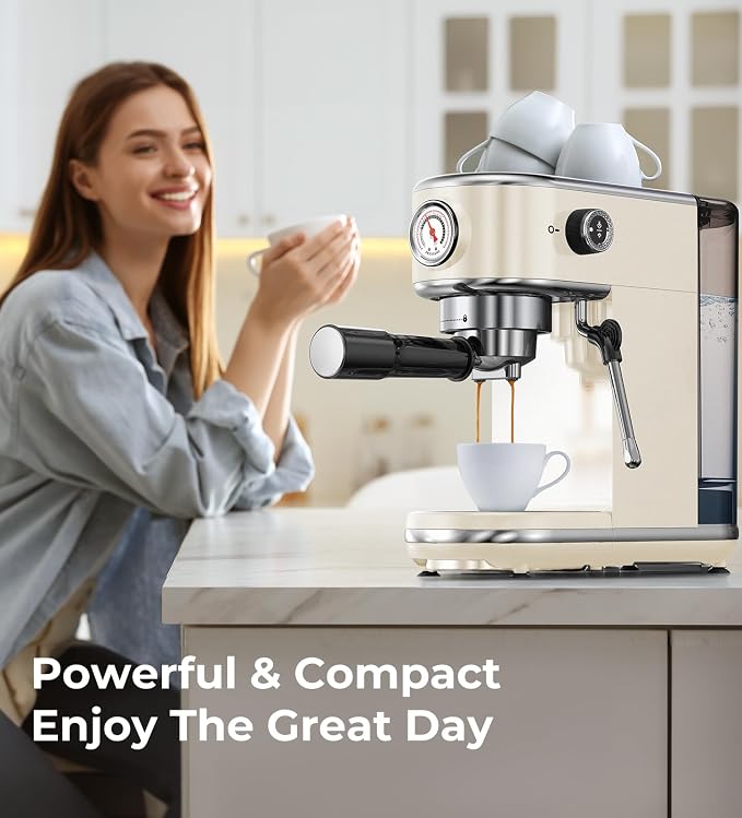 atatix 20 Bar Espresso Machine with Milk Frother, Compact Espresso Maker | Stainless Steel Coffee Machine with Precise Temp Control & 44oz Removable Water Tank for Latte, Cappuccino, Creamy White - Image 8