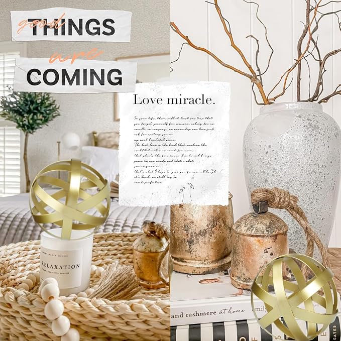 Gold Decor for Living Room Bedroom Bookshelf Coffee Table, Modern Style Figurine Decorative Ornaments Home Decor for Shelves (4.5" Modern Decorative Ball) - Image 8