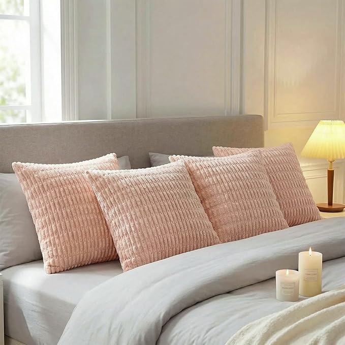 Fancy Homi 4 Packs Decorative Throw Pillow Covers for Living Room Couch Bed, Modern Farmhouse Boho Home Décor Accent Cushion Case, 22" x 22", Blush Pink - Image 5