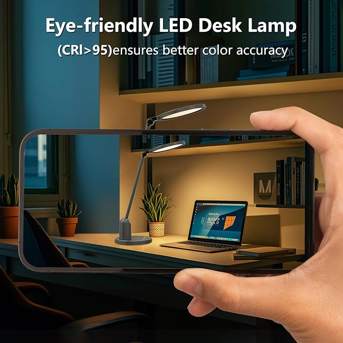 Desk Lamps for Home Office with Stable Base, 1000LM Ultra Bright Eye-Caring LED Desk Light, 3000K-6000K Dimmable Table Lamp with Stepless Dimming & Timing Function for Work, Reading, Bedroom, Bedside - Image 3