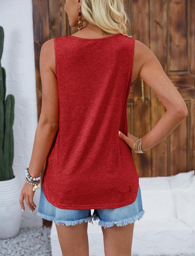 Halife Womens Half Zip V Neck Tank Tops Summer Sleeveless Shirts Casual Loose Top Blouses T Shirts - Image 4