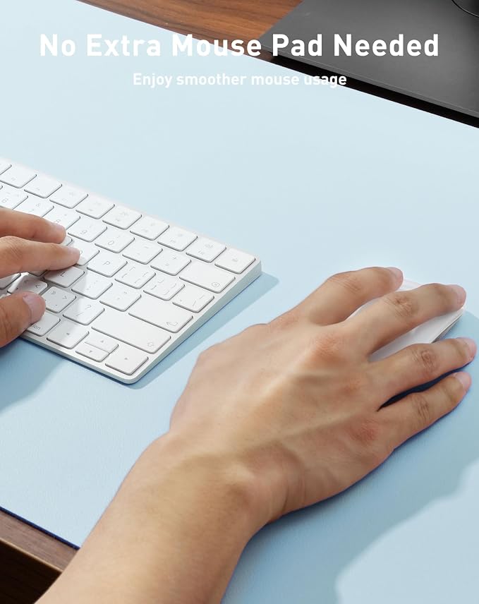 Aothia Faux Leather Desk Mat - Large Mouse Pad, Non-Slip PU Leather Blotter, Waterproof Writing Surface for Office and Home (Baby Blue, 42" x 17") - Image 4