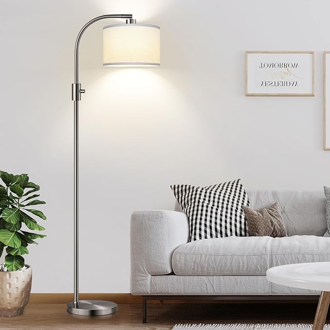 Nintiue Upgraded Modern Arc Dimmable Tall Standing Floor Lamp with Linen Shade, 1200 Lumens LED Bulb Included, for Living & Reading Room, Bedroom, Office & Nursery, Brushed Nickel - Image 5