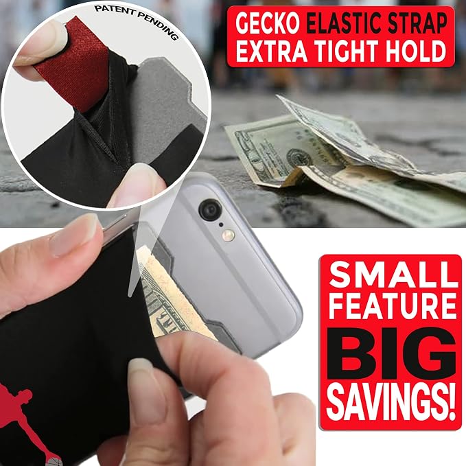 Phone Wallet - Adhesive Card Holder - Cell Phone Pouch - Stick on Lycra Pocket by Gecko - Carry Credit Cards and Cash - Image 3