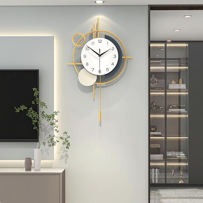 Large Wall Clocks for Living Room Decor Modern Wall Clock Battery Operated Silent Non-Ticking for Bedroom Office Kitchen Home Decoration Gold Metal Unique Wall Watch Clock 17.7x27.3in by CreativeWallClock