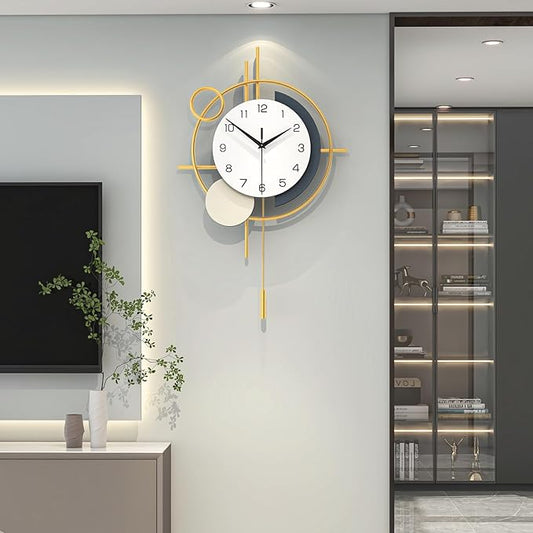 Large Wall Clocks for Living Room Decor Modern Wall Clock Battery Operated Silent Non-Ticking for Bedroom Office Kitchen Home Decoration Gold Metal Unique Wall Watch Clock 17.7x27.3in by CreativeWallClock