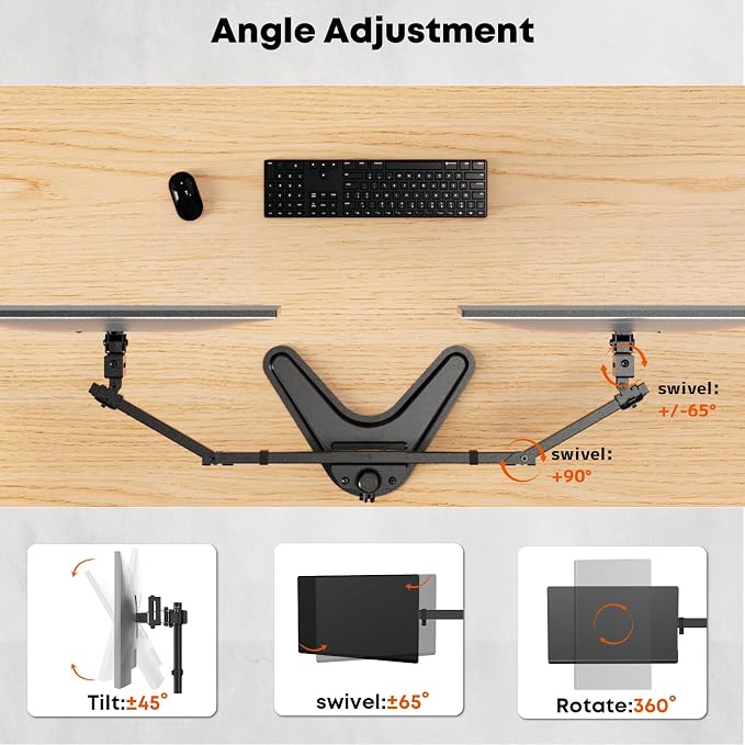 Dual Monitor Stand fits 17-32 inch, Free Standing Heavy Duty Monitor Mount | Precise Slide, Tilt, Swivel, Rotate and Height Adjust, 19.8 lbs per Arm, VESA 75/100mm - Image 3