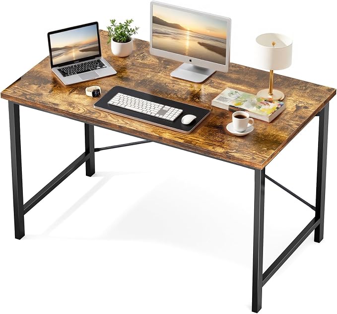 Sweetcrispy 47-Inch Small Computer Desk for Bedroom, Brown | Gaming Writing Work and Study Desk for Home Office, Sturdy Metal Frame and Compact Modern Design with X-Shaped by Sweetcrispy