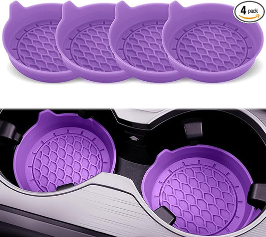 SINGARO Car Cup Holder Coaster, Silicone Cup Holder Insert, Universal Non-Slip Cup Holders, Car Accessories Interior for Women and Man 4 Pack Light Purple by SINGARO