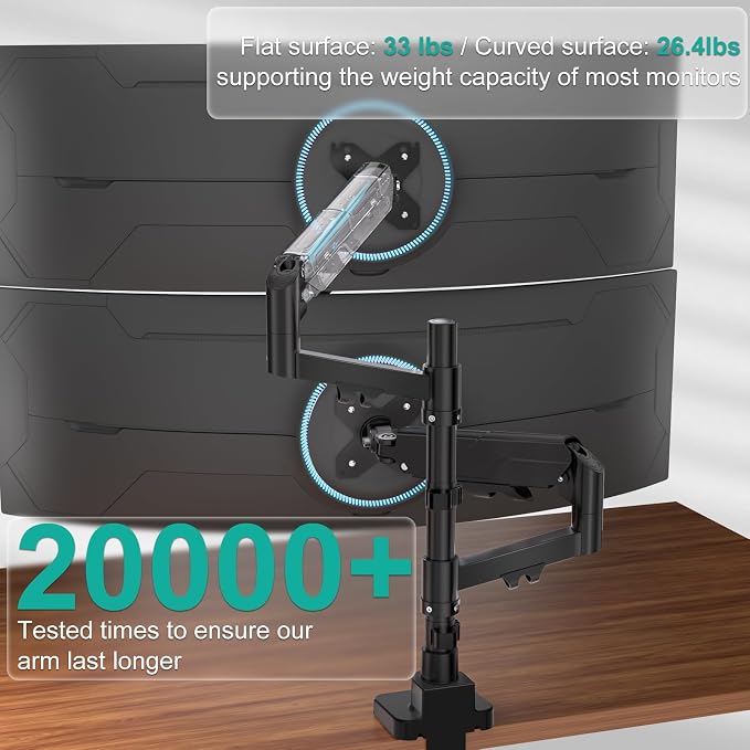 WALI Vertical Dual Monitor Mount for 17-49 inch Ultrawides Curved Screens, Heavy Duty Stacked Dual Monitor Stand for Desk, Adjustable Ultrawide Monitor Arm up to 33lbs, VESA Mount 75/100mm, Black - Image 6