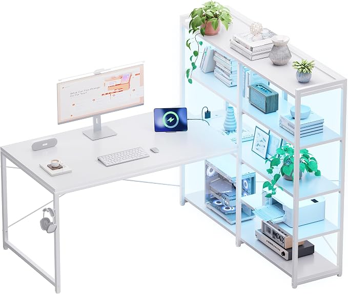 Pamray 49 Inch L Shaped Gaming Computer Desk with Shelves and Storage | Compact Reversible Design with LED Lights & Power Outlets, Suitable for Home Office Bedroom Small Spaces and Dorm Study Work - Image 7